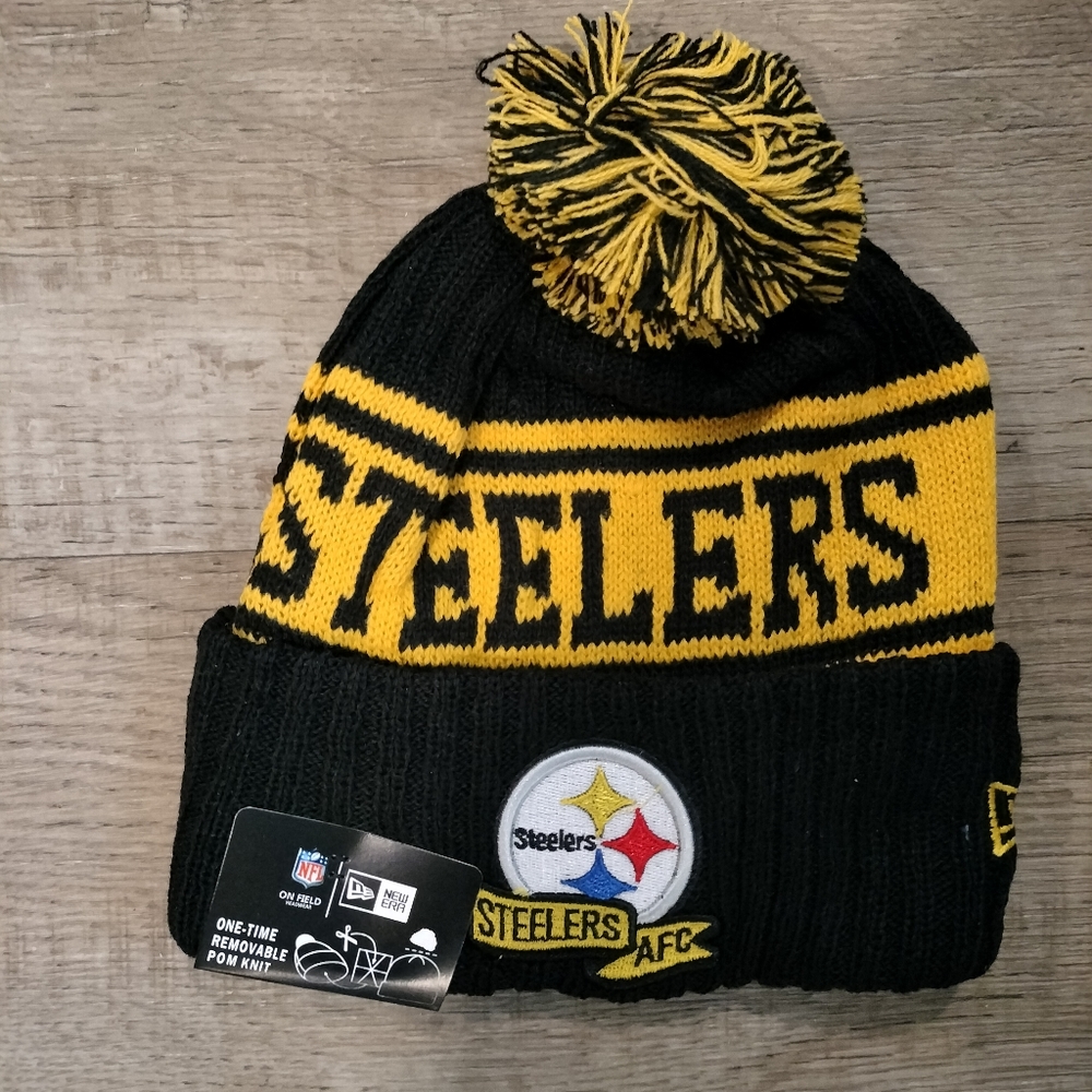 Pittsburgh Steelers NEW ERA KNIT CUFF POM BEANIE HAT NWT NFL On Field Winter